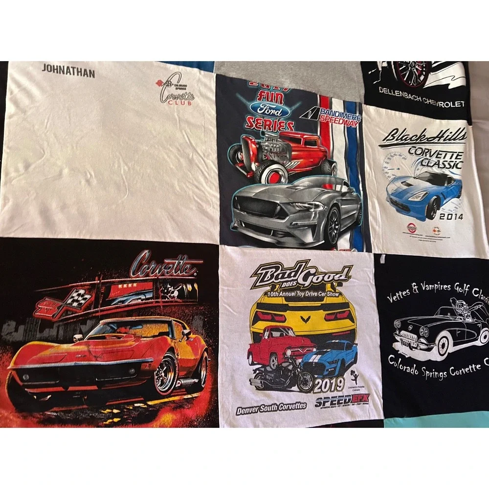 Double Sided Repurposed Upcycled T-shirt Blanket Car Lovers Blanket Twin Fleece